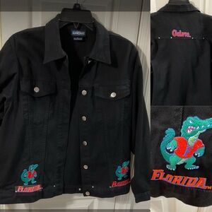 Las Olas black denim jacket with embroidered‎ Florida Gators logo. Size small